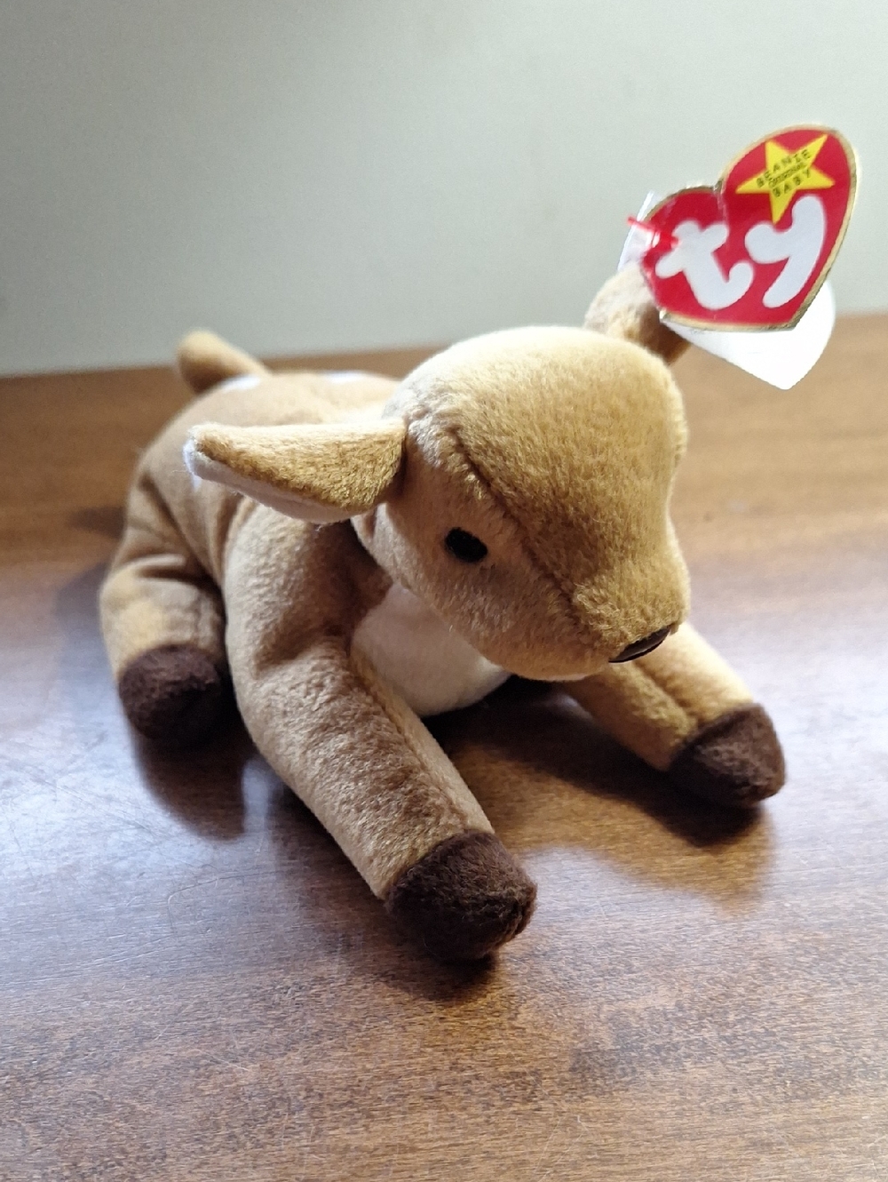 Whisper Ty Brown and Cream Deer Plush Beanie Baby with Heart Tag